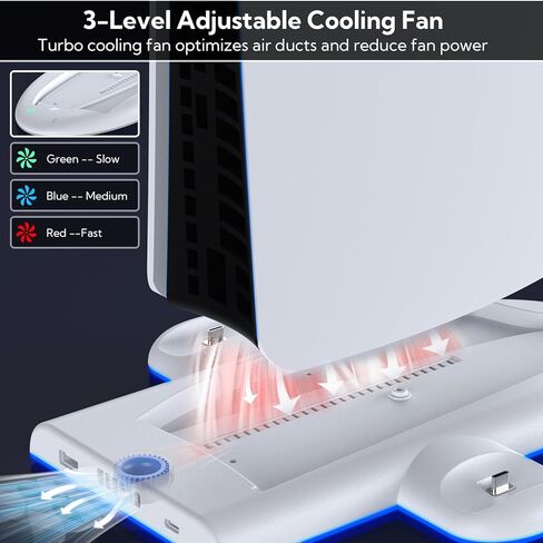 حامل شحن Allnice مع مروحة تبريد لوحدة التحكم PS5 Slim، حامل تبريد نحيف RGB Light PS5 مدمج مع محطة شحن وحدة تحكم مزدوجة لملحقات DualSense/Edge PS5 Slim in Kuwait