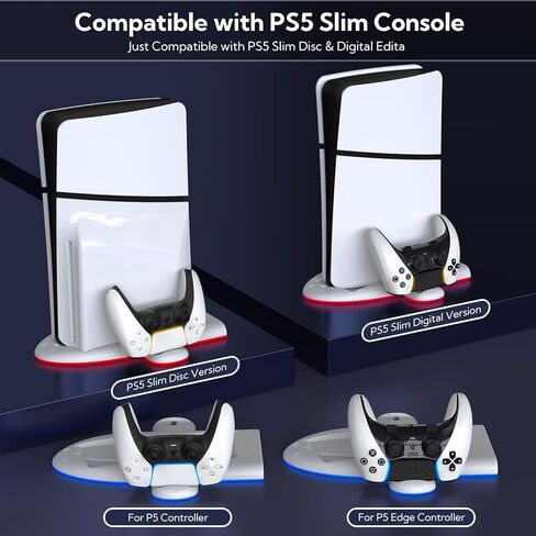 حامل شحن Allnice مع مروحة تبريد لوحدة التحكم PS5 Slim، حامل تبريد نحيف RGB Light PS5 مدمج مع محطة شحن وحدة تحكم مزدوجة لملحقات DualSense/Edge PS5 Slim in Kuwait