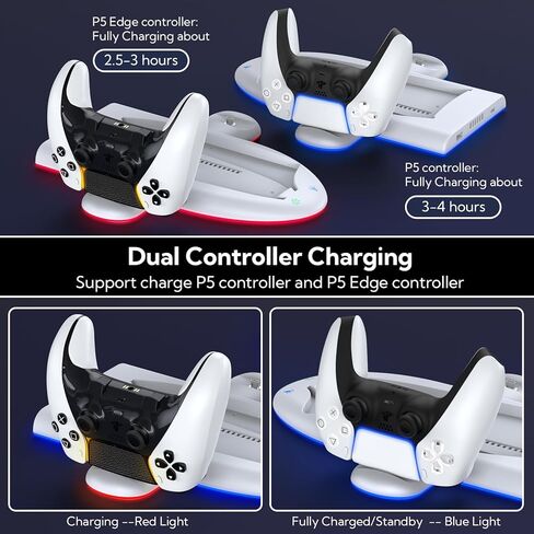 حامل شحن Allnice مع مروحة تبريد لوحدة التحكم PS5 Slim، حامل تبريد نحيف RGB Light PS5 مدمج مع محطة شحن وحدة تحكم مزدوجة لملحقات DualSense/Edge PS5 Slim in Kuwait