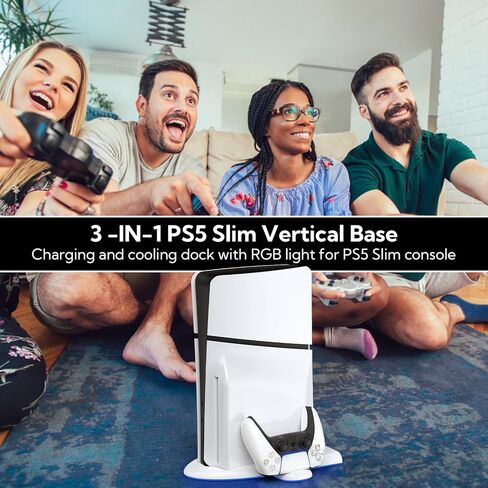 حامل شحن Allnice مع مروحة تبريد لوحدة التحكم PS5 Slim، حامل تبريد نحيف RGB Light PS5 مدمج مع محطة شحن وحدة تحكم مزدوجة لملحقات DualSense/Edge PS5 Slim in Kuwait