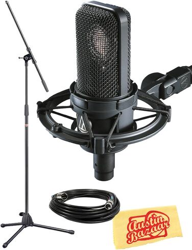 Audio-Technica AT4040 Side Address Cardioid Condenser Microphone Bundle with Boom Mic Stand, 10-Foot XLR Cable, and Polishing Cloth in Saudi Arabia