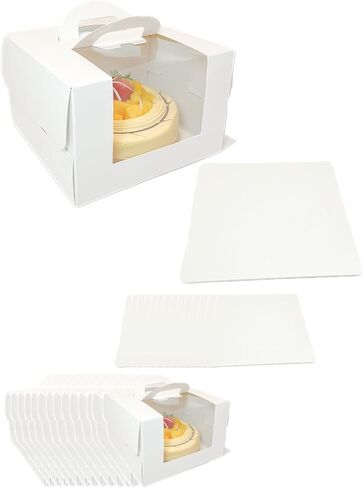 The White Rose-Set of 15 (15 Cake Boxes and 15 Cake Boards). 10inx10inx6.5in. Disposable Cake Carrier with Built-in Handle and Clear Window in Saudi Arabia