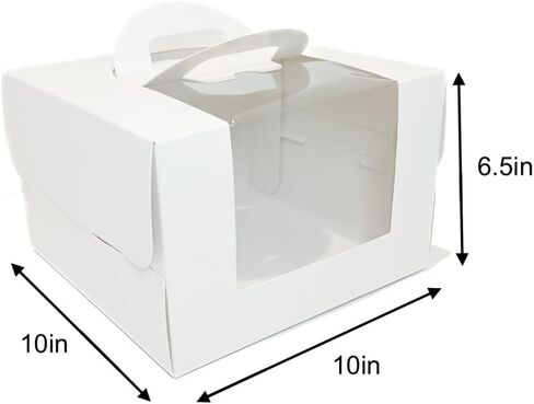 The White Rose-Set of 15 (15 Cake Boxes and 15 Cake Boards). 10inx10inx6.5in. Disposable Cake Carrier with Built-in Handle and Clear Window in Saudi Arabia