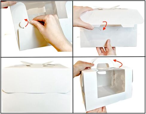 The White Rose-Set of 15 (15 Cake Boxes and 15 Cake Boards). 10inx10inx6.5in. Disposable Cake Carrier with Built-in Handle and Clear Window in Saudi Arabia