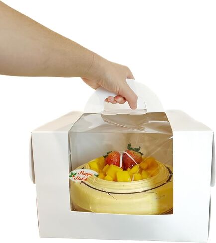 The White Rose-Set of 15 (15 Cake Boxes and 15 Cake Boards). 10inx10inx6.5in. Disposable Cake Carrier with Built-in Handle and Clear Window in Saudi Arabia