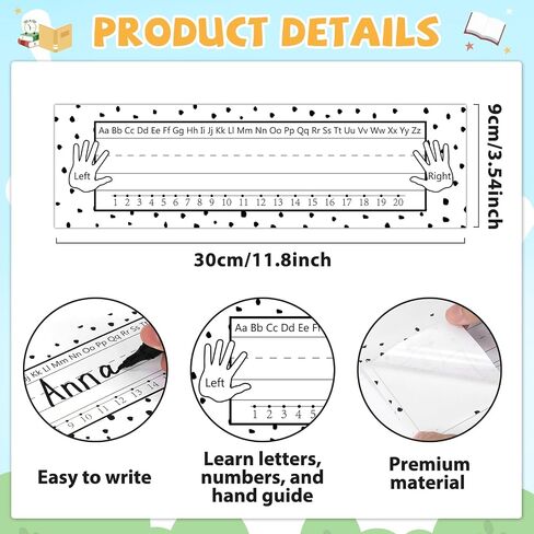 72 Pcs Black Painted Dots Name Plates for Classroom Desks Decor Student Desk Name Tags with Alphabet Number Self Adhesive Black White Name Plates for Kindergarten Classroom Home School Supplies in Kuwait