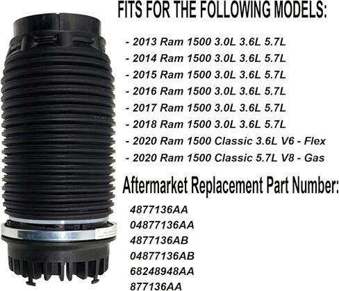 حقيبة زنبركية للتعليق الهوائي الخلفي VIGOR 4877136AB متوافقة مع سيارة دودج رام 1500 2013-2020، رقم OEM 4877136AA، 68248948AA in Kuwait