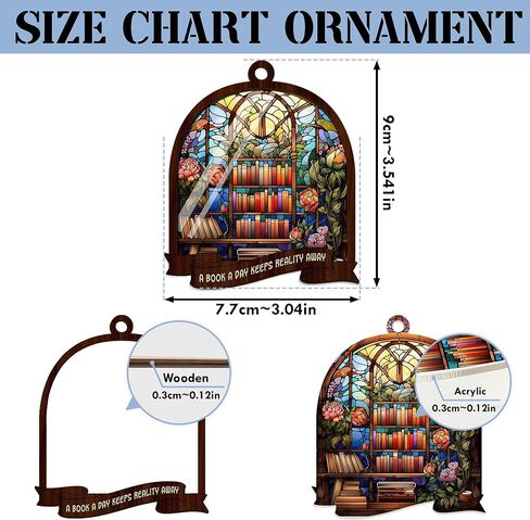 Artsy Woodsy A Book A Day Keep Reality Away Book Suncatcher زخرفة، هدايا فريدة لمحبي الكتب، قارئ الكتب، أمين المكتبة، دودة الكتب، مكتبة رف الكتب، ديكورات ركن الكتب، ملحقات السيارة in Kuwait