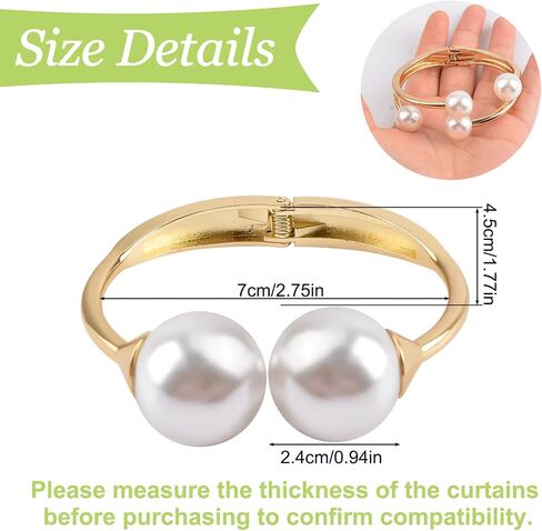 Curtain Tie Backs, 2Pcs Zinc Alloy Creative Curtain Holdbacks Decorative Pearl Curtain Tiebacks Easy to Install Spring Drape Holder Clip for Home Office (Gold) in Saudi Arabia