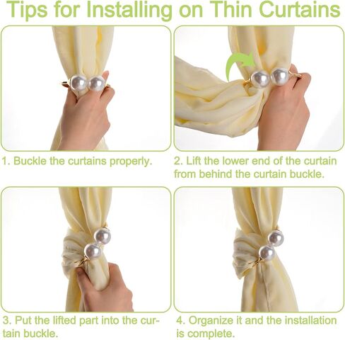 Curtain Tie Backs, 2Pcs Zinc Alloy Creative Curtain Holdbacks Decorative Pearl Curtain Tiebacks Easy to Install Spring Drape Holder Clip for Home Office (Gold) in Saudi Arabia
