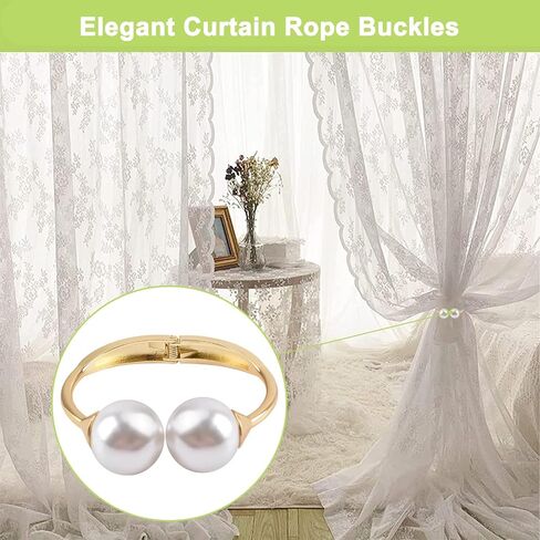 Curtain Tie Backs, 2Pcs Zinc Alloy Creative Curtain Holdbacks Decorative Pearl Curtain Tiebacks Easy to Install Spring Drape Holder Clip for Home Office (Gold) in Saudi Arabia