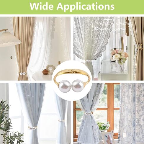 Curtain Tie Backs, 2Pcs Zinc Alloy Creative Curtain Holdbacks Decorative Pearl Curtain Tiebacks Easy to Install Spring Drape Holder Clip for Home Office (Gold) in Saudi Arabia