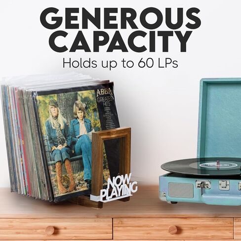 Tabletop Vinyl Record Storage – Wooden Vinyl Record Holder Holds 50 to 60 LPs - Now Playing Vinyl Record Stand - Desktop Bookshelf Bookcase - Album Storage for Vinyl Records Organizer Rack in Saudi Arabia