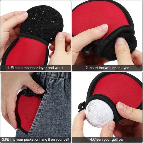 PATIKIL Golf Ball Washer Pouch, 4 Pack Portable Golf Balls Cleaner Pocket Bag with Hanging Clip for Women Men Golf Exercise, Black,Army Green,Purple,Rose Red in Saudi Arabia