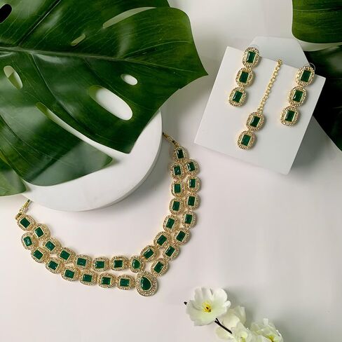 I Jewels Gold Plated Indian Wedding Bollywood Stone Choker Necklace Jewellery With Earring & Maang Tikka Set For Women & Girls in Saudi Arabia