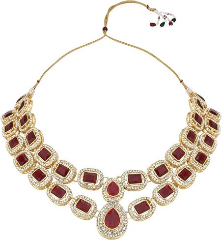 I Jewels مجوهرات زفاف هندية مطلية بالذهب بوليوود ستون قلادة مع حلق ومجموعة Maang Tikka للنساء والفتيات in Saudi Arabia