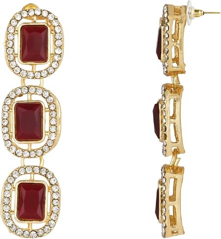 I Jewels مجوهرات زفاف هندية مطلية بالذهب بوليوود ستون قلادة مع حلق ومجموعة Maang Tikka للنساء والفتيات in Saudi Arabia