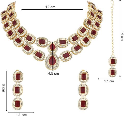 I Jewels مجوهرات زفاف هندية مطلية بالذهب بوليوود ستون قلادة مع حلق ومجموعة Maang Tikka للنساء والفتيات in Saudi Arabia