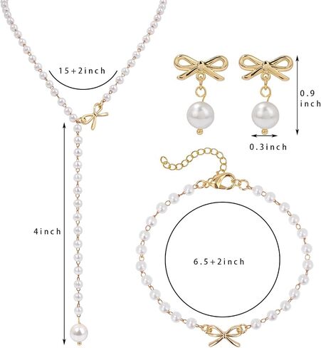 Pearl Jewelry Set for Women Wedding Pearl Necklace Bracelet Earrings Set Bride Bridesmaid Dainty Jewelry Gift for Women Girl in Saudi Arabia