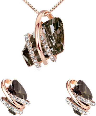 Leafael Wish Stone Necklace and Stud Earrings Jewelry Set for Women, Silver Black Crystal Crystal Jewelry, Silver Tone Gifts for Women in Saudi Arabia