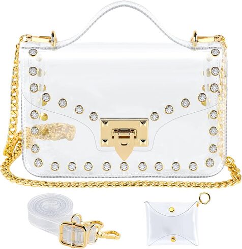 حقائب Hysagtek الشفافة للسيدات، حقيبة كروس شفافة معتمدة من الاستاد، مع حقيبة معلقة صغيرة شفافة in Kuwait