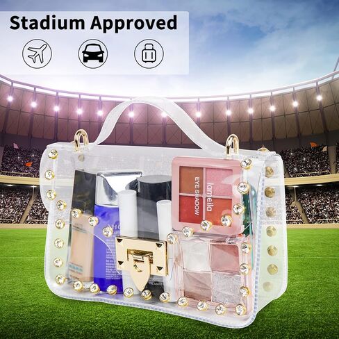 حقائب Hysagtek الشفافة للسيدات، حقيبة كروس شفافة معتمدة من الاستاد، مع حقيبة معلقة صغيرة شفافة in Kuwait