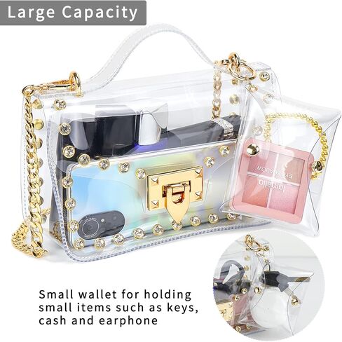 حقائب Hysagtek الشفافة للسيدات، حقيبة كروس شفافة معتمدة من الاستاد، مع حقيبة معلقة صغيرة شفافة in Kuwait