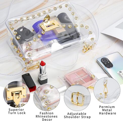 حقائب Hysagtek الشفافة للسيدات، حقيبة كروس شفافة معتمدة من الاستاد، مع حقيبة معلقة صغيرة شفافة in Kuwait