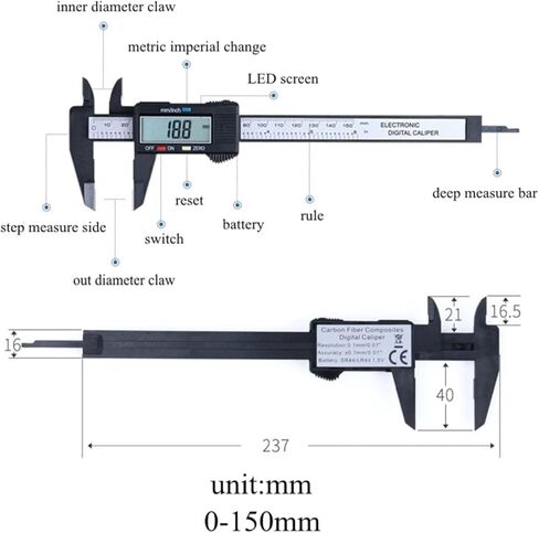 Digital Caliper Measuring Tool (Black) in Saudi Arabia