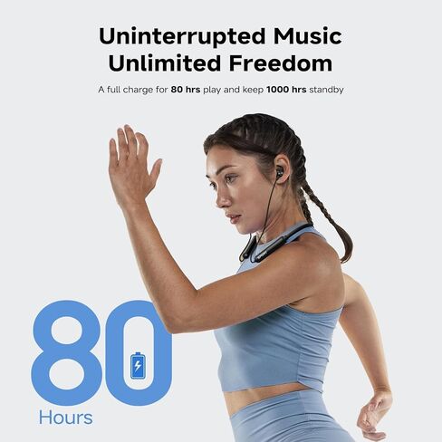 سماعات رأس بلوتوث CXK بشريط حول الرقبة، سماعات بلوتوث 5.3 لاسلكية 80 ساعة وقت تشغيل طويل جدًا، سماعات أذن ستيريو مع ميكروفون، سماعات أذن مقاومة للماء IPX6، سماعات أذن بشريط حول الرقبة للرياضة والأعمال in Kuwait