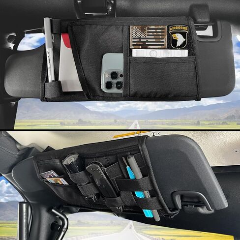 Sun Visor Organizer for Jeep,Tactical Visor Storage Cover for Jeep Wrangler JK JL & Gladiator JT,Visor Storage Pouch Holder,Auto Interior Pocket Organizer,Black,1PCS in Kuwait