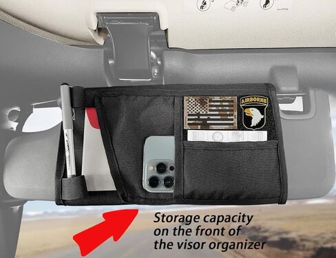 Sun Visor Organizer for Jeep,Tactical Visor Storage Cover for Jeep Wrangler JK JL & Gladiator JT,Visor Storage Pouch Holder,Auto Interior Pocket Organizer,Black,1PCS in Kuwait
