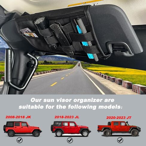 Sun Visor Organizer for Jeep,Tactical Visor Storage Cover for Jeep Wrangler JK JL & Gladiator JT,Visor Storage Pouch Holder,Auto Interior Pocket Organizer,Black,1PCS in Kuwait