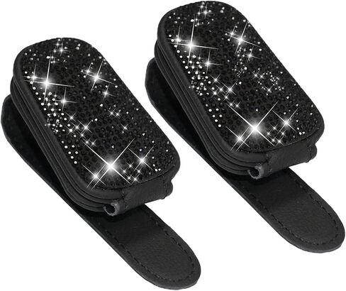 XYZCTEM Sunglass Holder for Car, Bling Glasses Holder for Car Sun Visor, 2PCS Handcrafted Crystal Rhinestones Fashion Car Sunglasses Mount, Auto Interior Accessories for Women Girl (Black/Black) in Saudi Arabia