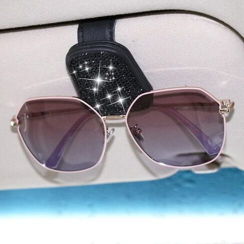 XYZCTEM Sunglass Holder for Car, Bling Glasses Holder for Car Sun Visor, 2PCS Handcrafted Crystal Rhinestones Fashion Car Sunglasses Mount, Auto Interior Accessories for Women Girl (Black/Black) in Saudi Arabia