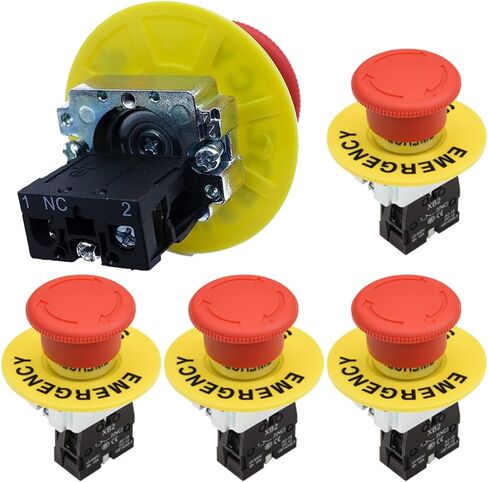 1NC 22mm Red Mushroom Emergency Stop Push Button Switch, Latching Push Button Switch Normally Closed Safety Stop Switch 10A 440V (5 Pack) in Saudi Arabia