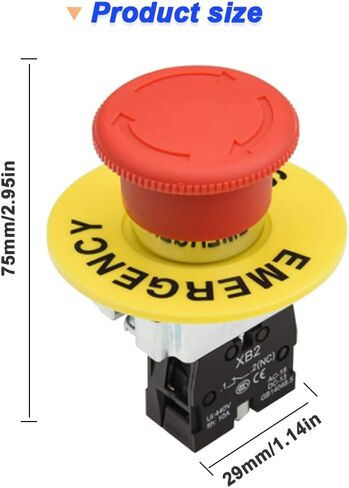 1NC 22mm Red Mushroom Emergency Stop Push Button Switch, Latching Push Button Switch Normally Closed Safety Stop Switch 10A 440V (5 Pack) in Saudi Arabia