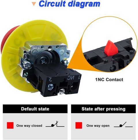 1NC 22mm Red Mushroom Emergency Stop Push Button Switch, Latching Push Button Switch Normally Closed Safety Stop Switch 10A 440V (5 Pack) in Saudi Arabia