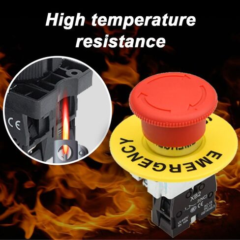1NC 22mm Red Mushroom Emergency Stop Push Button Switch, Latching Push Button Switch Normally Closed Safety Stop Switch 10A 440V (5 Pack) in Saudi Arabia