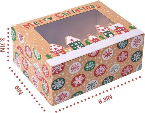 TOMNK 18pcs Christmas Cookie Box for Gift Giving Christmas Bakery Boxes with Window Large Kraft Holiday Baking Box with Lids for Cupcakes Dessert Treat Pastry and Party Favor 8.3 x 5.9 x3.7 Inches in Saudi Arabia