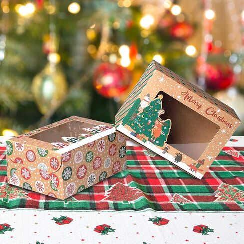 TOMNK 18pcs Christmas Cookie Box for Gift Giving Christmas Bakery Boxes with Window Large Kraft Holiday Baking Box with Lids for Cupcakes Dessert Treat Pastry and Party Favor 8.3 x 5.9 x3.7 Inches in Saudi Arabia