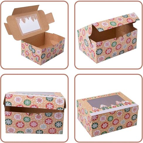 TOMNK 18pcs Christmas Cookie Box for Gift Giving Christmas Bakery Boxes with Window Large Kraft Holiday Baking Box with Lids for Cupcakes Dessert Treat Pastry and Party Favor 8.3 x 5.9 x3.7 Inches in Saudi Arabia