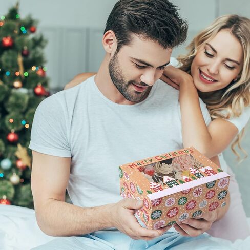 TOMNK 18pcs Christmas Cookie Box for Gift Giving Christmas Bakery Boxes with Window Large Kraft Holiday Baking Box with Lids for Cupcakes Dessert Treat Pastry and Party Favor 8.3 x 5.9 x3.7 Inches in Saudi Arabia