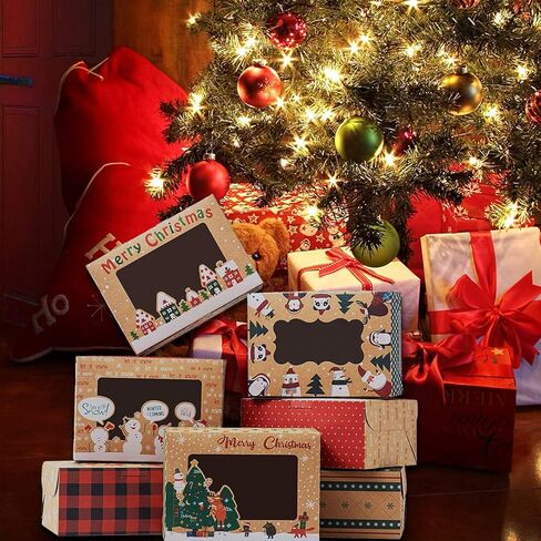 TOMNK 18pcs Christmas Cookie Box for Gift Giving Christmas Bakery Boxes with Window Large Kraft Holiday Baking Box with Lids for Cupcakes Dessert Treat Pastry and Party Favor 8.3 x 5.9 x3.7 Inches in Saudi Arabia