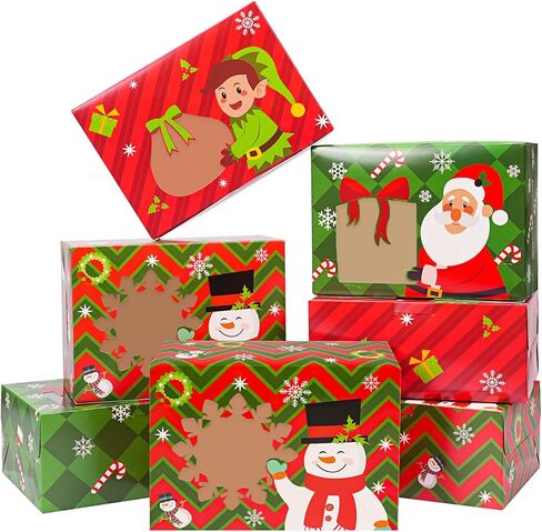 TOMNK 18pcs Christmas Cookie Box for Gift Giving Christmas Bakery Boxes with Window Large Kraft Holiday Baking Box with Lids for Cupcakes Dessert Treat Pastry and Party Favor 8.3 x 5.9 x3.7 Inches in Saudi Arabia