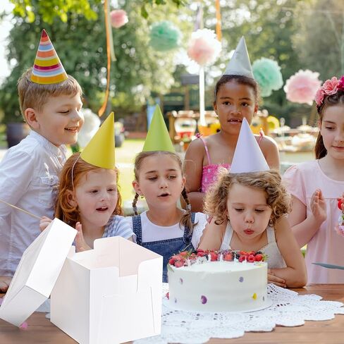 16 قطعة من علب الكيك الطويلة 10x10x8 بوصة مع ألواح الكيك (8 قطع من علب الكيك البيضاء، 8 قطع من ألواح الكيك)، صناديق خبز بيضاء مع نافذة، حاوية حامل الكيك لحفلات أعياد الميلاد وحفلات الزفاف وعيد الحب in Kuwait