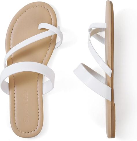 Shoe'N Tale Women's Flat Sandals Fashion Slides Band Flip Flops Strappy Open Toe Slip On Dressy Shoes in Saudi Arabia