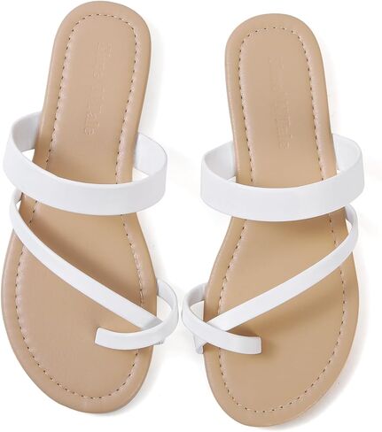 Shoe'N Tale Women's Flat Sandals Fashion Slides Band Flip Flops Strappy Open Toe Slip On Dressy Shoes in Saudi Arabia