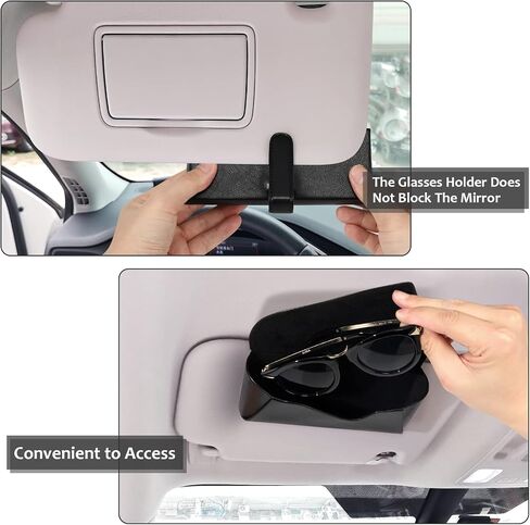 Accmor Glasses Holder for Car Sun Visor, Vehicle Sunglasses Holders Case with Hidden Magnetic Closure, Leather Auto Eyeglasses Organizer Box Eyeglass Hanger Clip Car Accessories for Men Women (Black) in Saudi Arabia