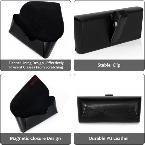 Accmor Glasses Holder for Car Sun Visor, Vehicle Sunglasses Holders Case with Hidden Magnetic Closure, Leather Auto Eyeglasses Organizer Box Eyeglass Hanger Clip Car Accessories for Men Women (Black) in Saudi Arabia